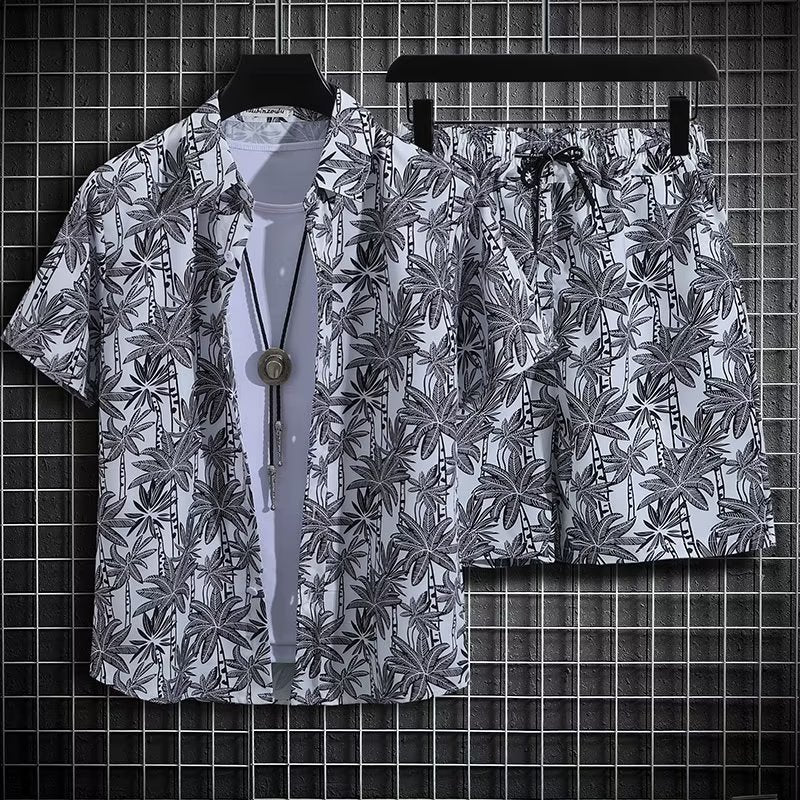Men's Summer Beach Quick-dry 2-Piece Set — Floral Shirt & Shorts