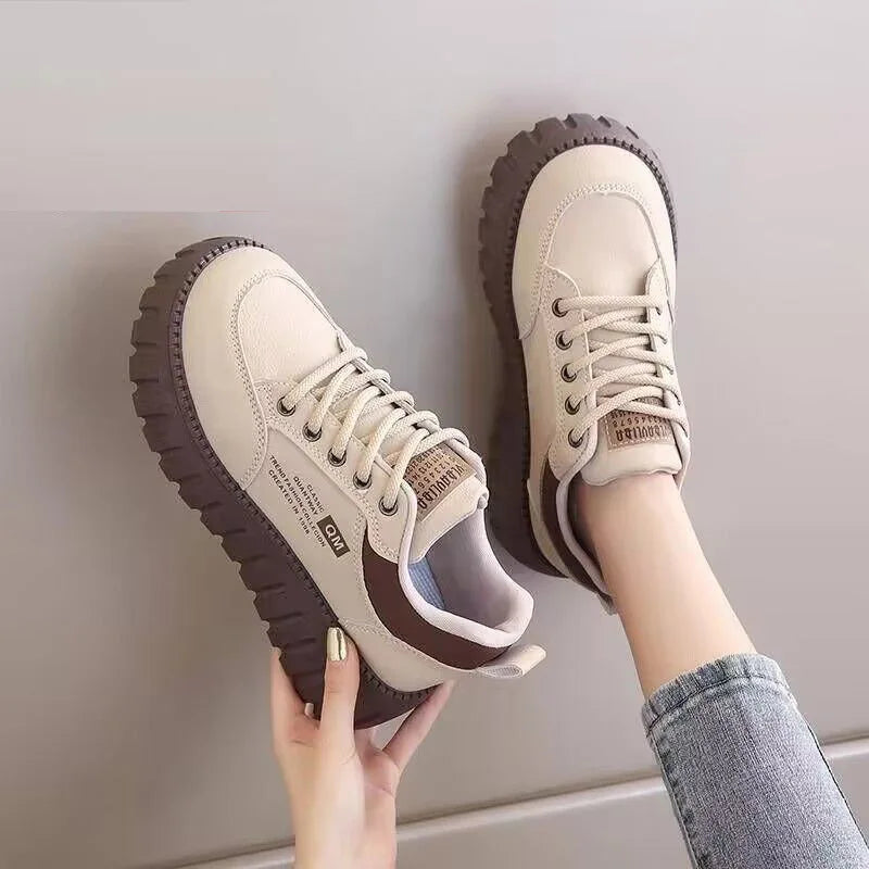 Women's Platform Sneakers - Height Increasing White Casual Shoes