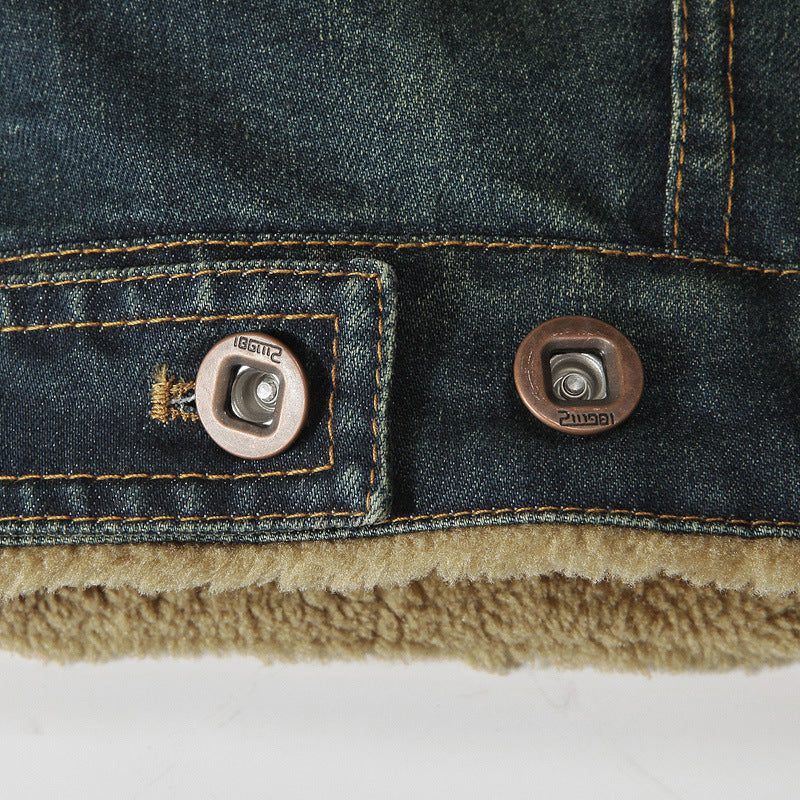 Men's Fleece-Lined Cotton Denim Jacket - Winter Warm Loose Fit
