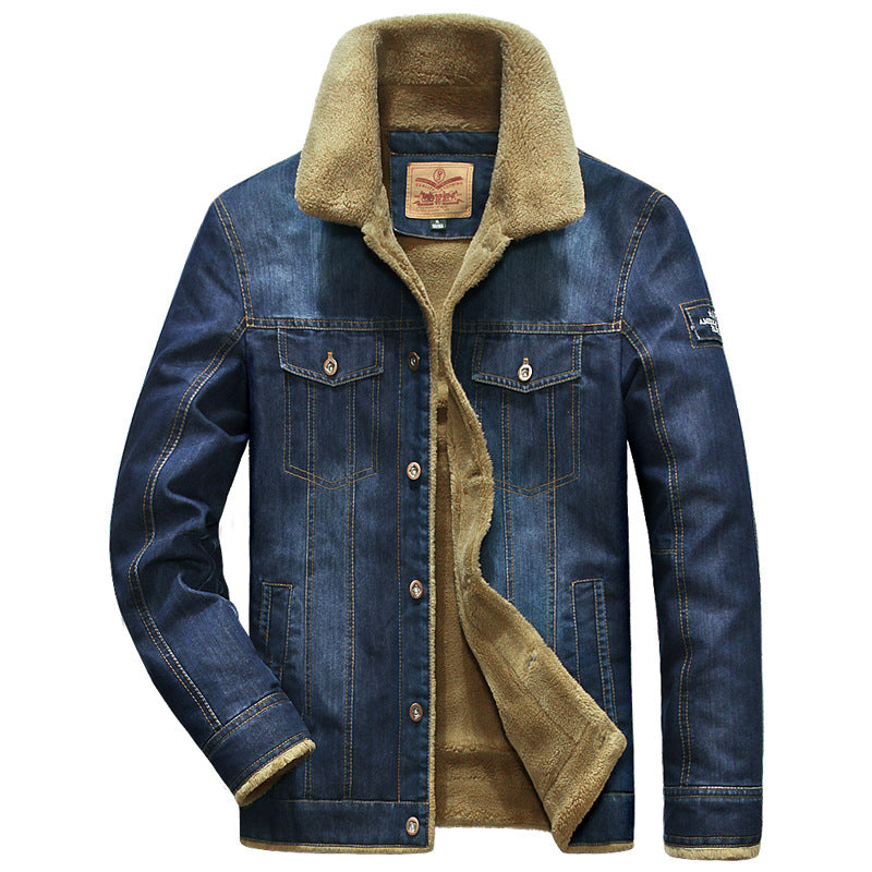 Men's Fleece-Lined Cotton Denim Jacket - Winter Warm Loose Fit