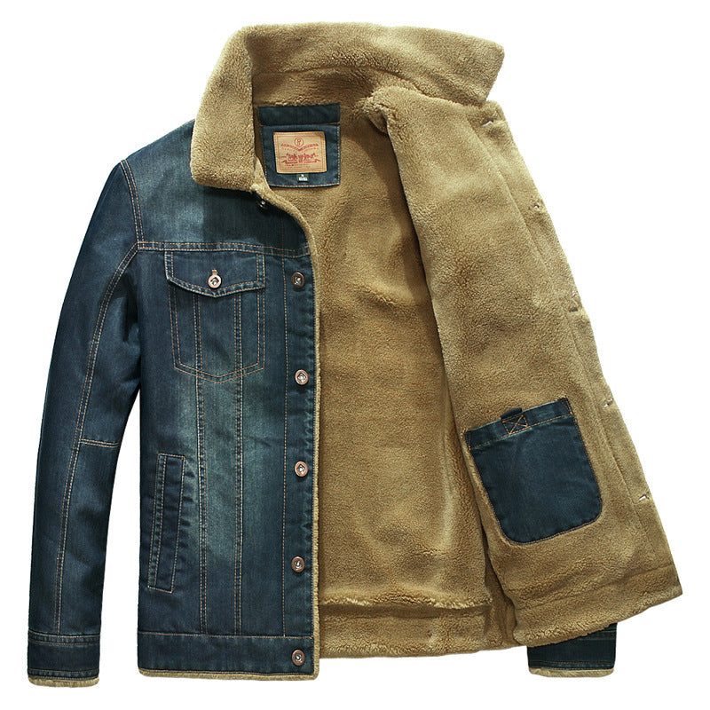 Men's Fleece-Lined Cotton Denim Jacket - Winter Warm Loose Fit