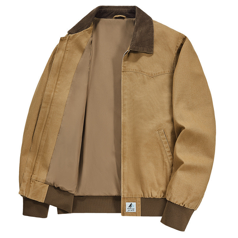 Men's Washed Denim Lapel Work Jacket — Spring & Autumn Casual Style