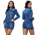 Women's Long Denim Coat — Elegant Long Sleeve Commuter Style