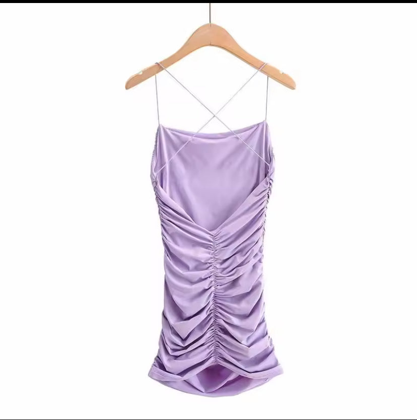 Women's Purple Backless Ruched Mini Dress