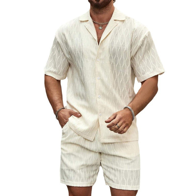 Men's 2-Piece Beach Set - Lapel Shirt & Shorts Summer Outfit