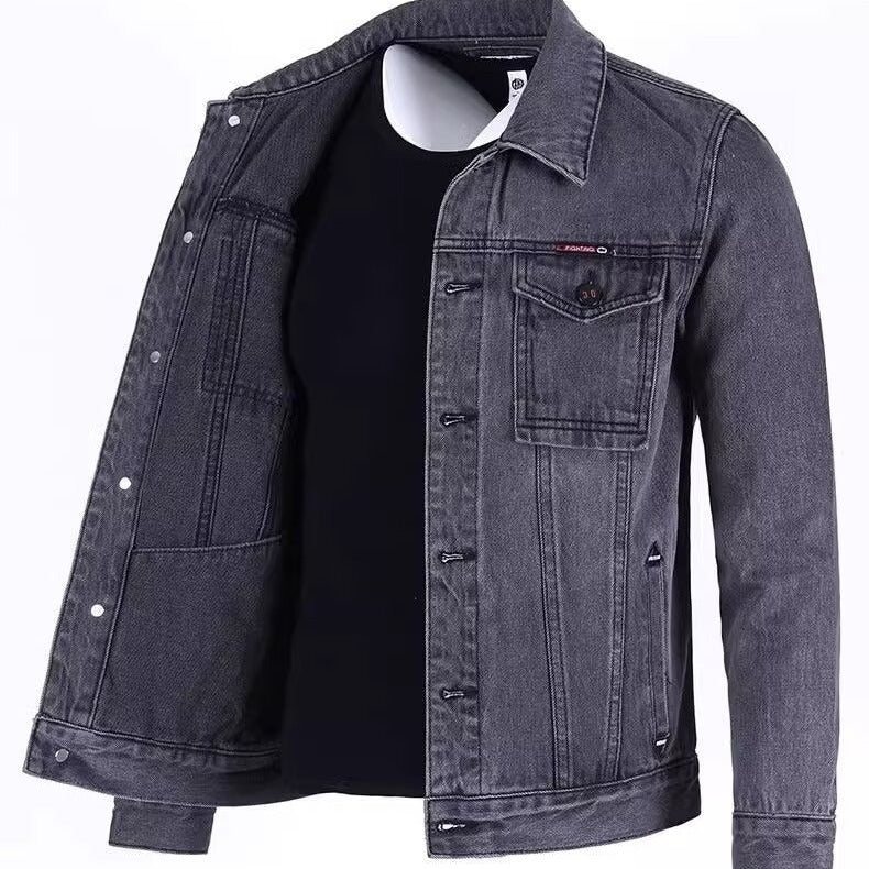 Men's Loose Workwear Denim Jacket - Korean Style Lapel Jacket