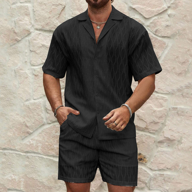 Men's 2-Piece Beach Set - Lapel Shirt & Shorts Summer Outfit