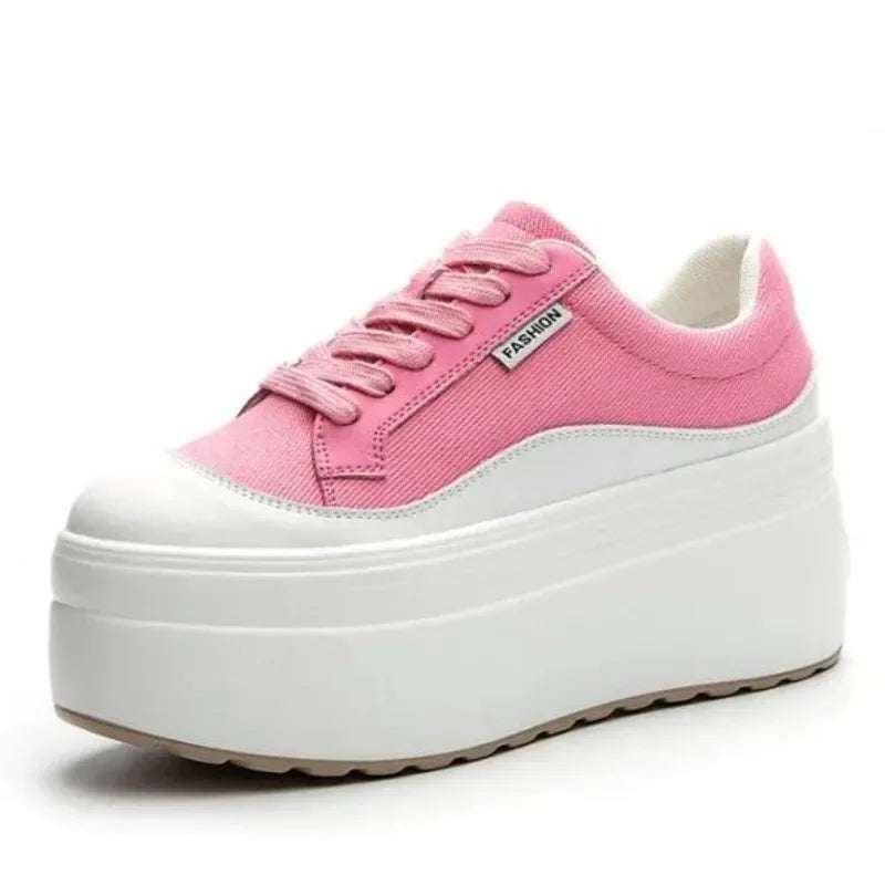 Women's Platform Wedge Sneakers - 8cm Hidden Heel Canvas Shoes