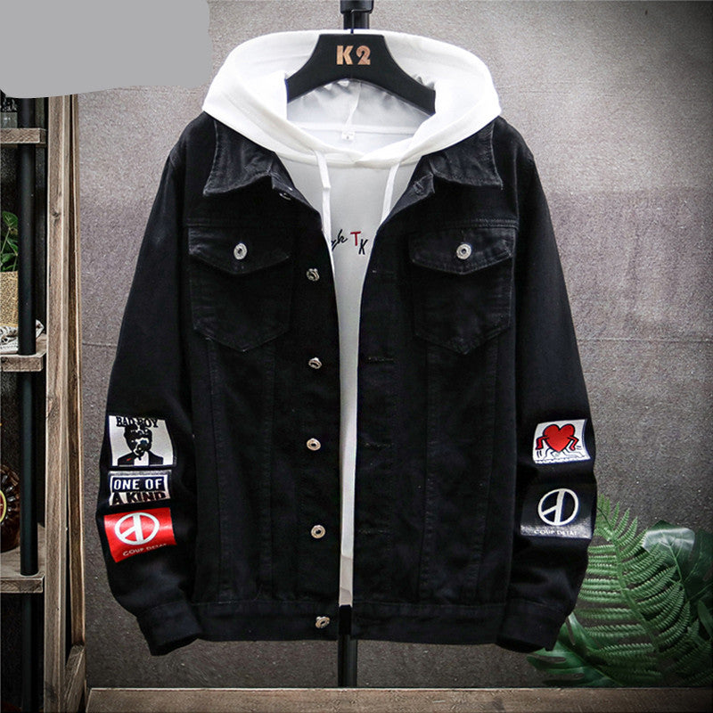Men's Loose Gradient Denim Jacket - Thick Cotton Stand Collar