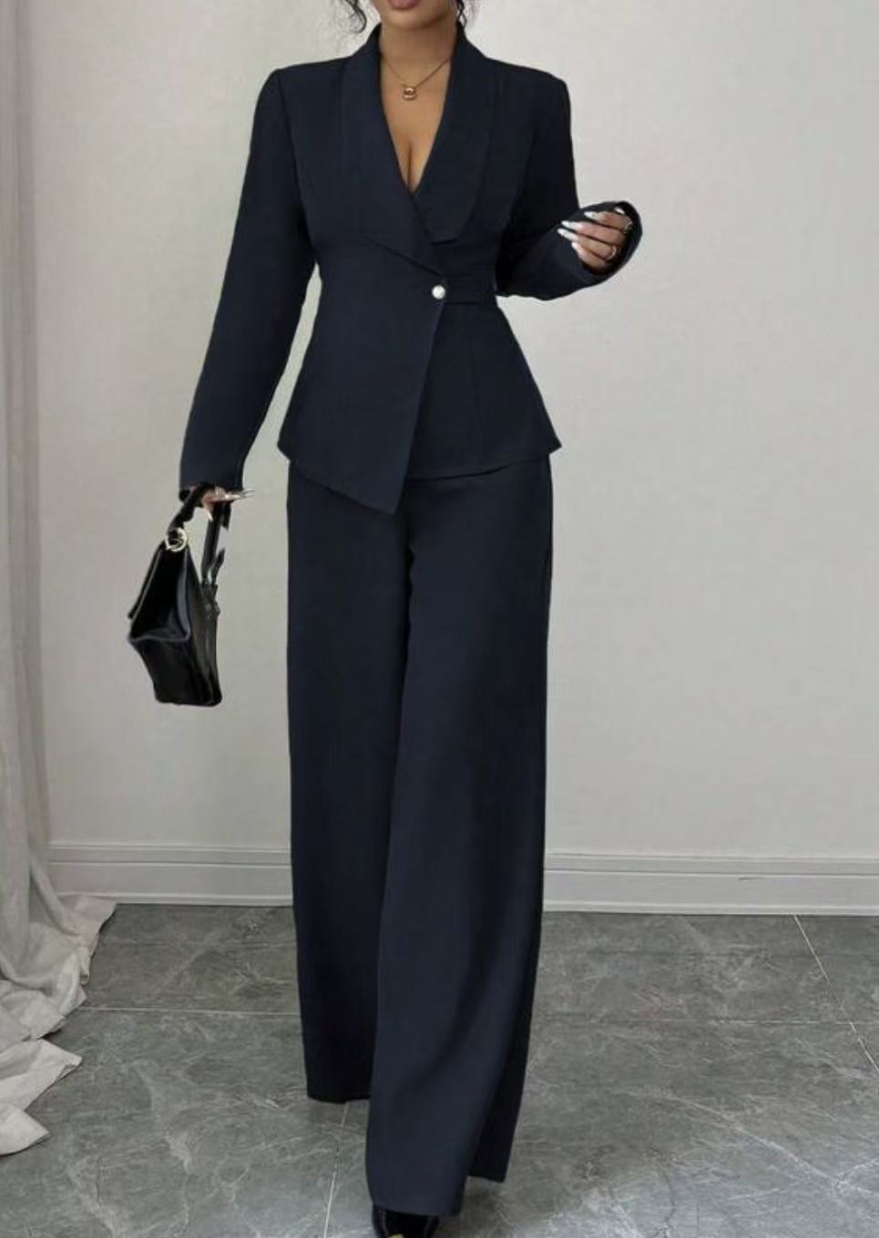 Women's Two-Piece Pants Set - Long Sleeve Top & Straight Leg Trousers