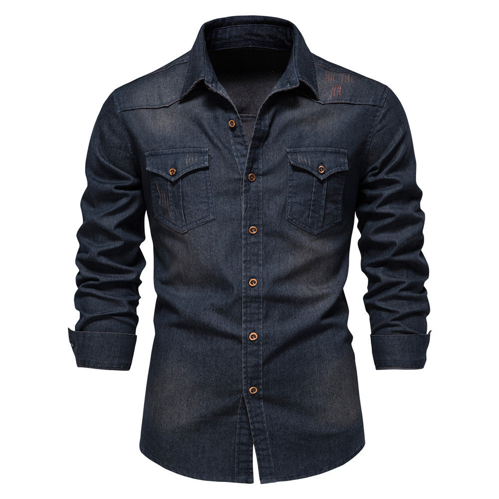 Men's Slim Fit Long Sleeve Denim Shirt — Classic Button-Up Style