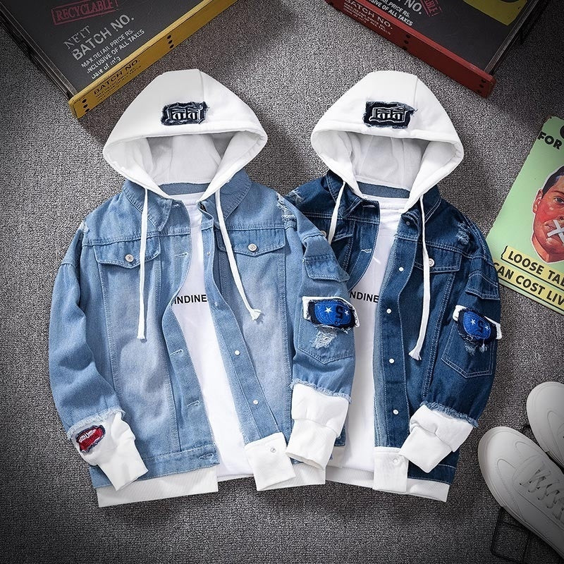 Men's Baseball Denim Jacket - Hooded Thick Casual Jacket