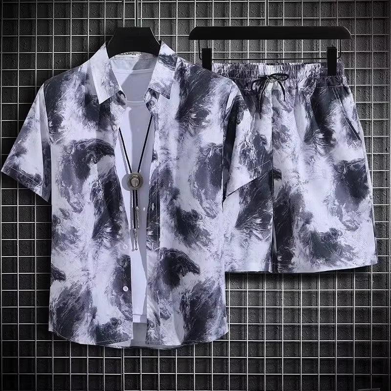 Men's Summer Beach Quick-dry 2-Piece Set — Floral Shirt & Shorts