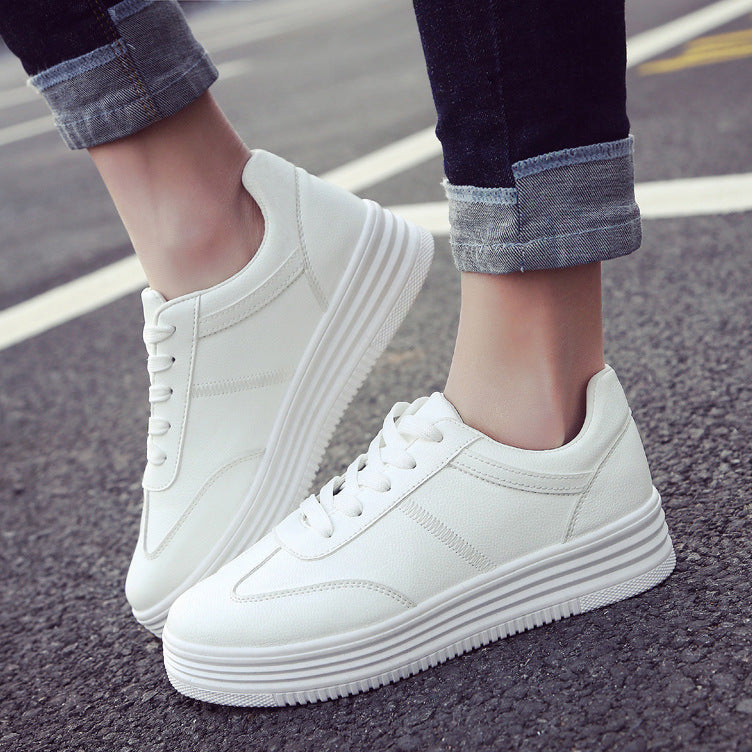 Women's White Platform Sneakers - Korean Style Thick Sole Casual Shoes
