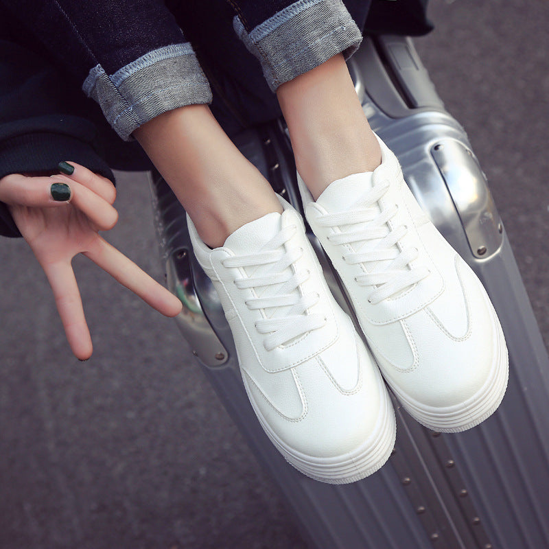 Women's White Platform Sneakers - Korean Style Thick Sole Casual Shoes