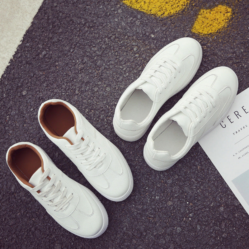 Women's White Platform Sneakers - Korean Style Thick Sole Casual Shoes