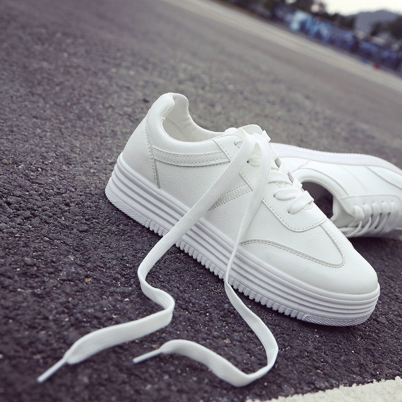 Women's White Platform Sneakers - Korean Style Thick Sole Casual Shoes