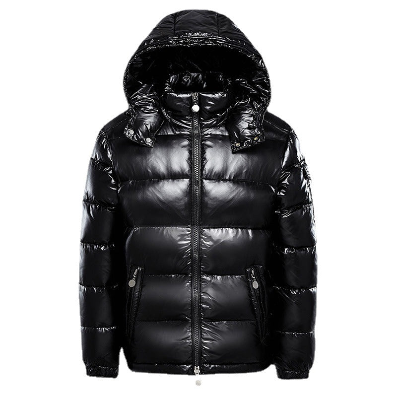Men's Short Glossy Down Jacket - Trendy Thick Puffer Coat