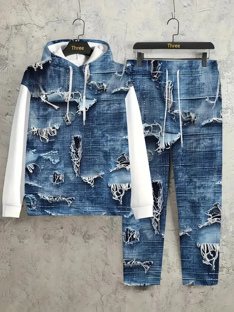 Men's 3D Print Hoodie & Pants Set - Casual Tracksuit