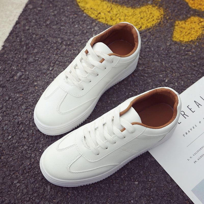 Women's White Platform Sneakers - Korean Style Thick Sole Casual Shoes