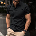 Men's Solid Polo Shirt - Short Sleeve Button Lapel Top