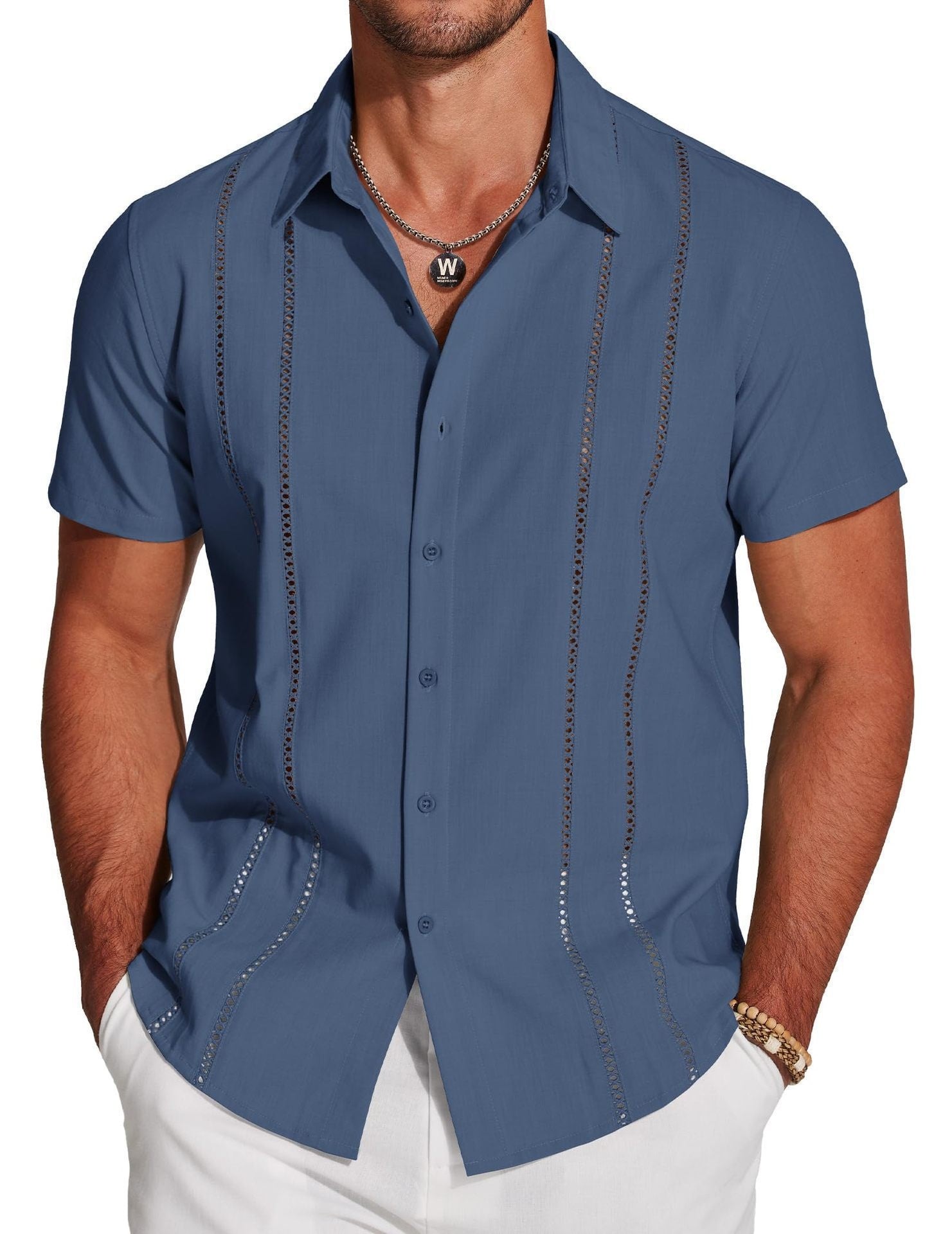 Men's Hawaiian Linen Shirt - Short Sleeve Vacation Style