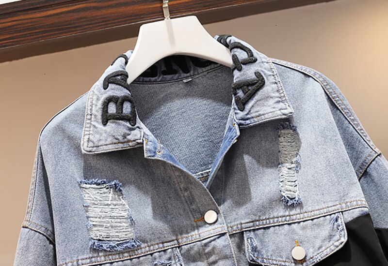 Men's Patchwork Denim Jacket - Korean Style Long Sleeve