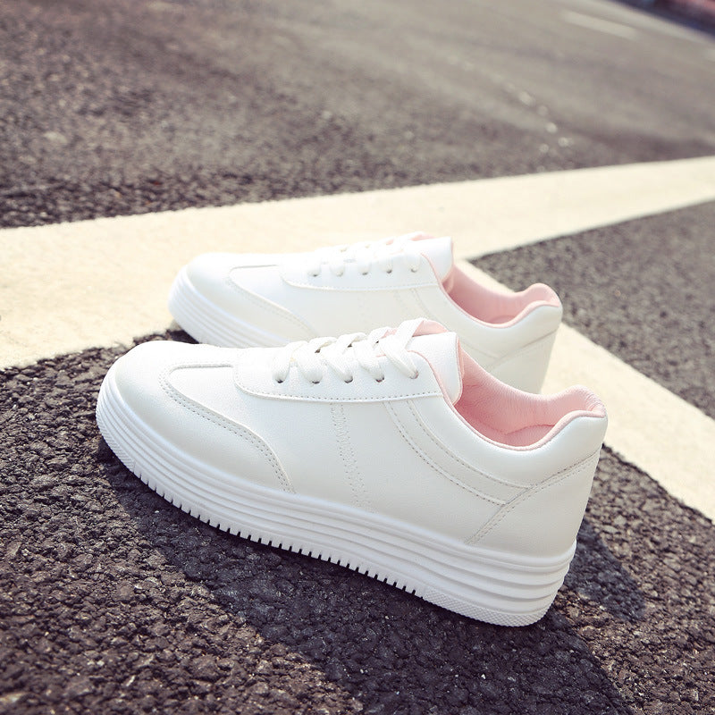 Women's White Platform Sneakers - Korean Style Thick Sole Casual Shoes