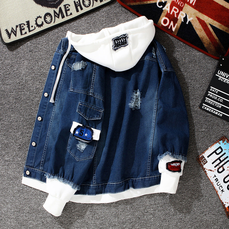 Men's Baseball Denim Jacket - Hooded Thick Casual Jacket