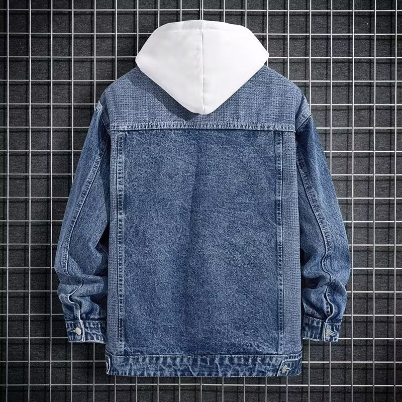 Men's Spring Workwear Hooded Denim Jacket - Minimalist Style