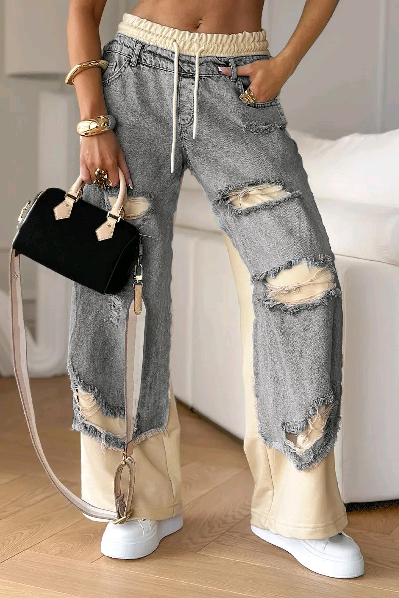 Women's Patchwork Jeans - Street Style Stitching Denim Pants