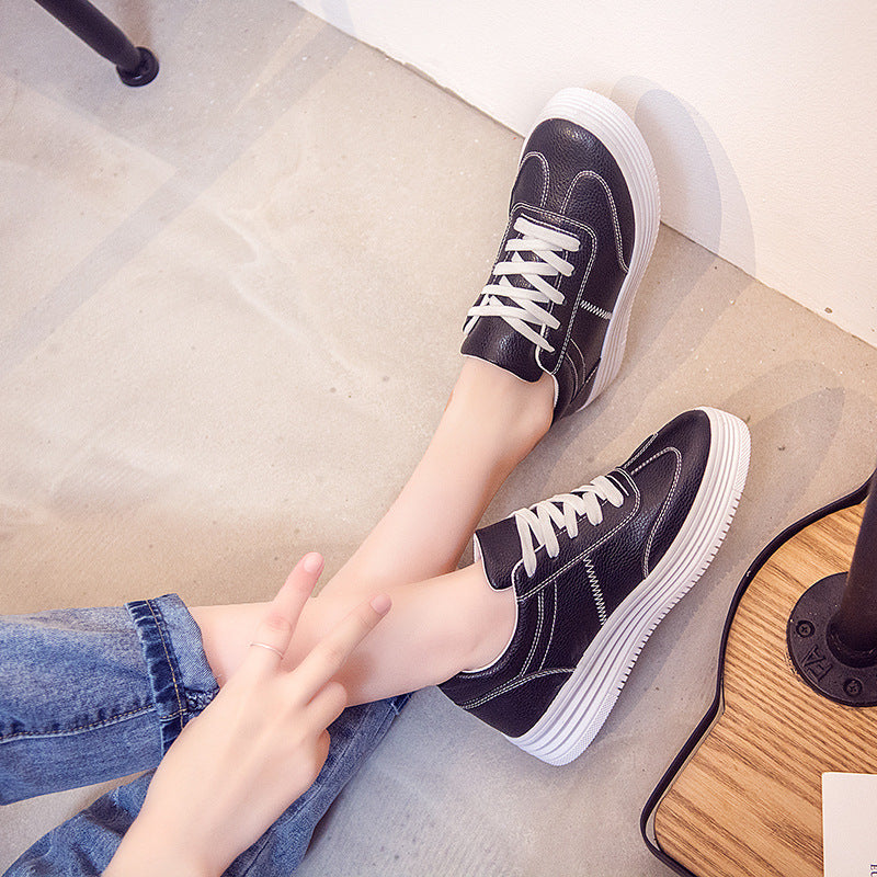 Women's White Platform Sneakers - Korean Style Thick Sole Casual Shoes