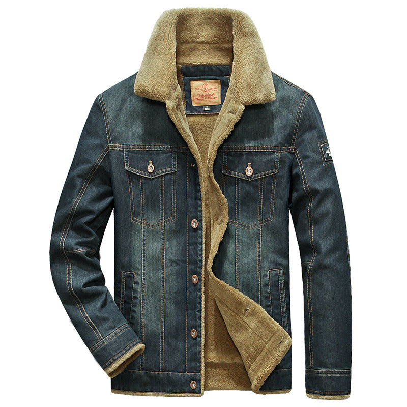 Men's Fleece-Lined Cotton Denim Jacket - Winter Warm Loose Fit