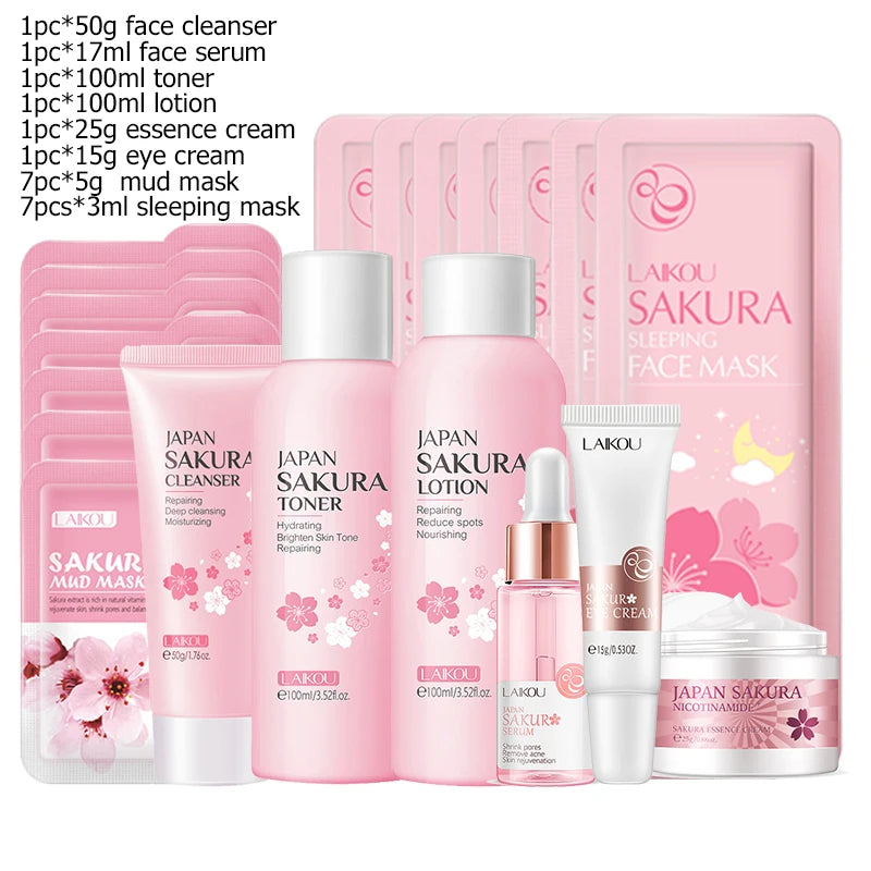Korean Sakura Skincare Set - Complete 6-Step Face Care Collection