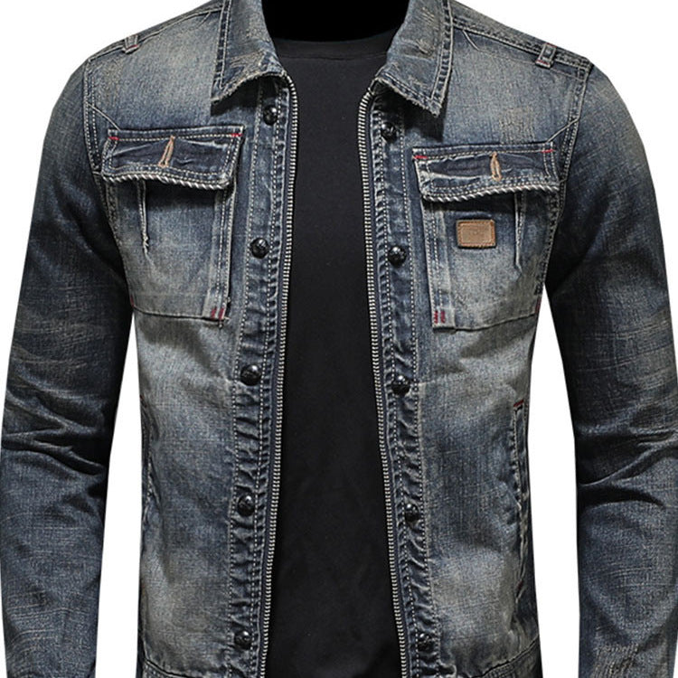 Men's Distressed Vintage Denim Jacket - European American Style