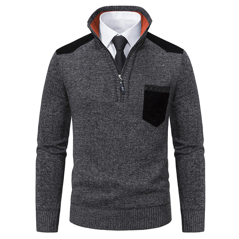 Men's Half-Zip Polo Sweater - Thick Stand Collar Pullover for Autumn Winter