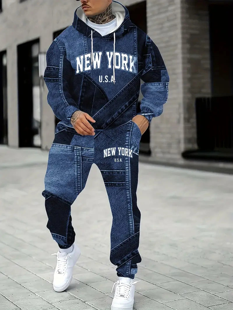 Men's 3D Print Hoodie & Pants Set - Casual Tracksuit