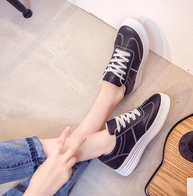 Women's White Platform Sneakers - Korean Style Thick Sole Casual Shoes