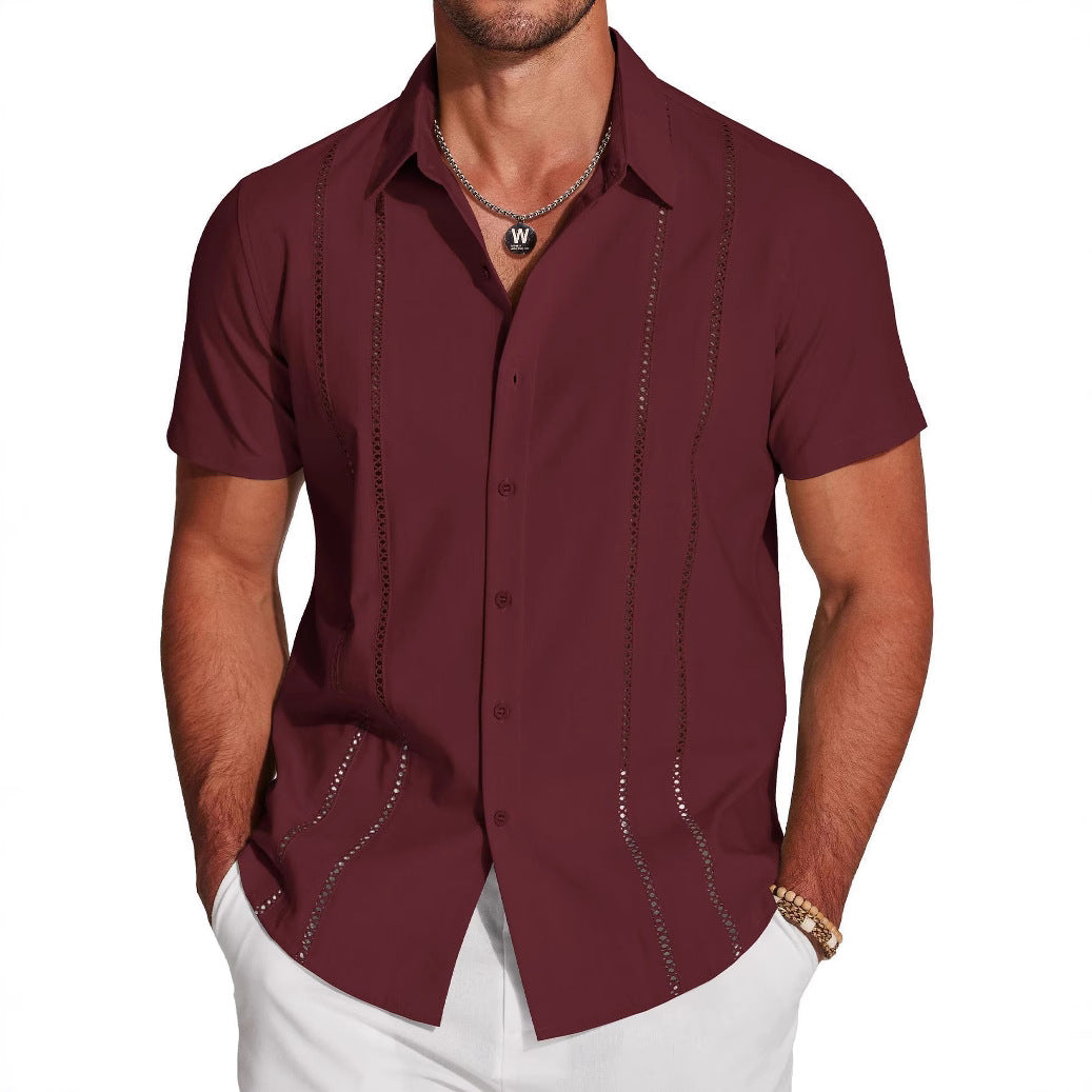 Men's Hawaiian Linen Shirt - Short Sleeve Vacation Style