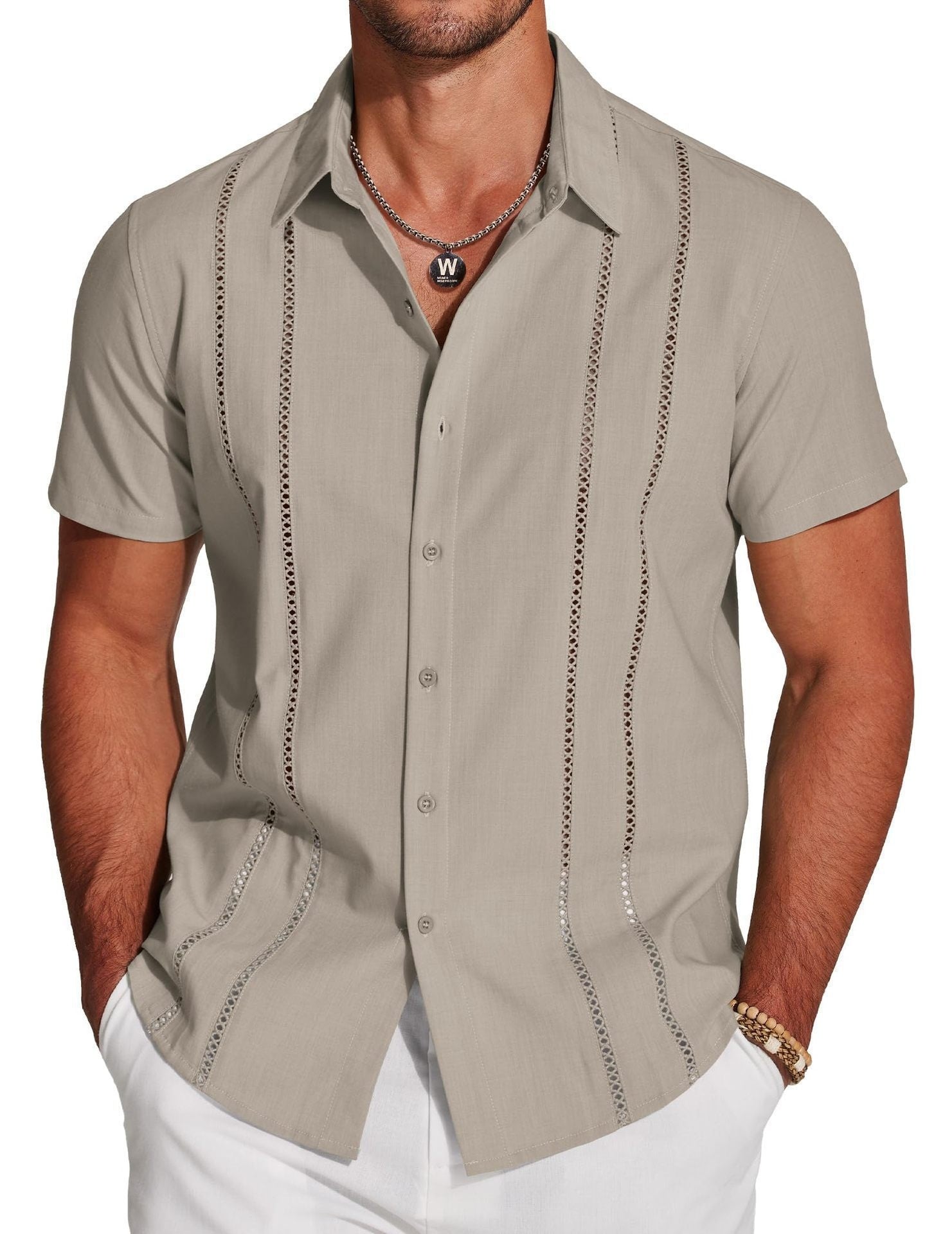 Men's Hawaiian Linen Shirt - Short Sleeve Vacation Style