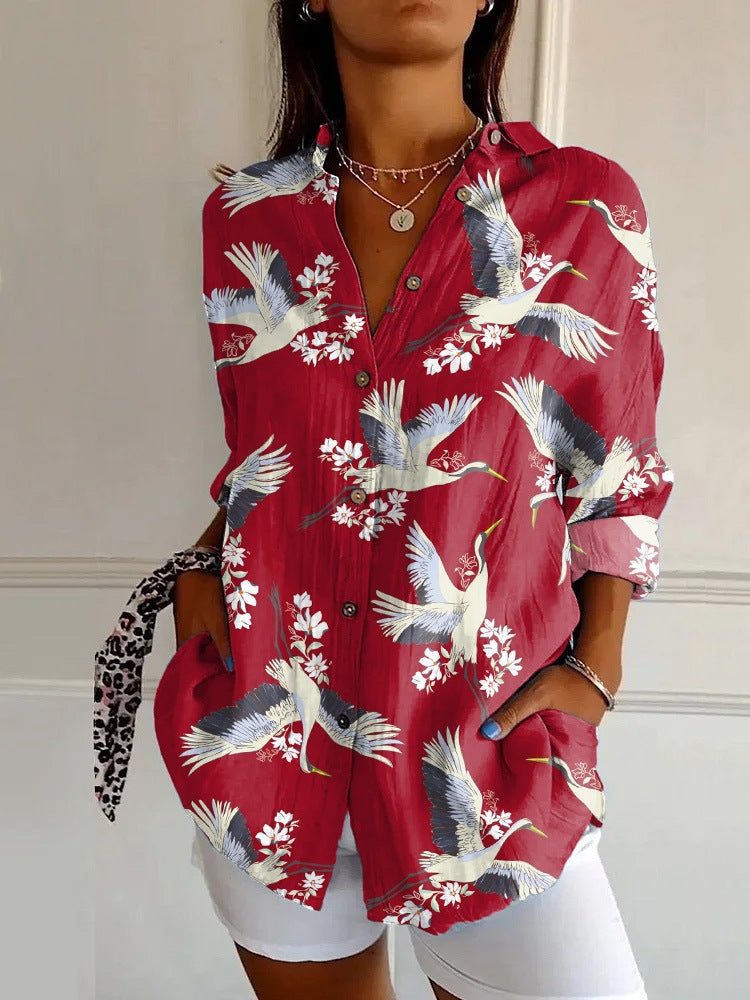 Womens Floral Pattern 3D Printed Long-Sleeve Shirt