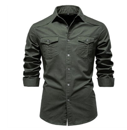 Men's Slim Fit Long Sleeve Denim Shirt — Classic Button-Up Style