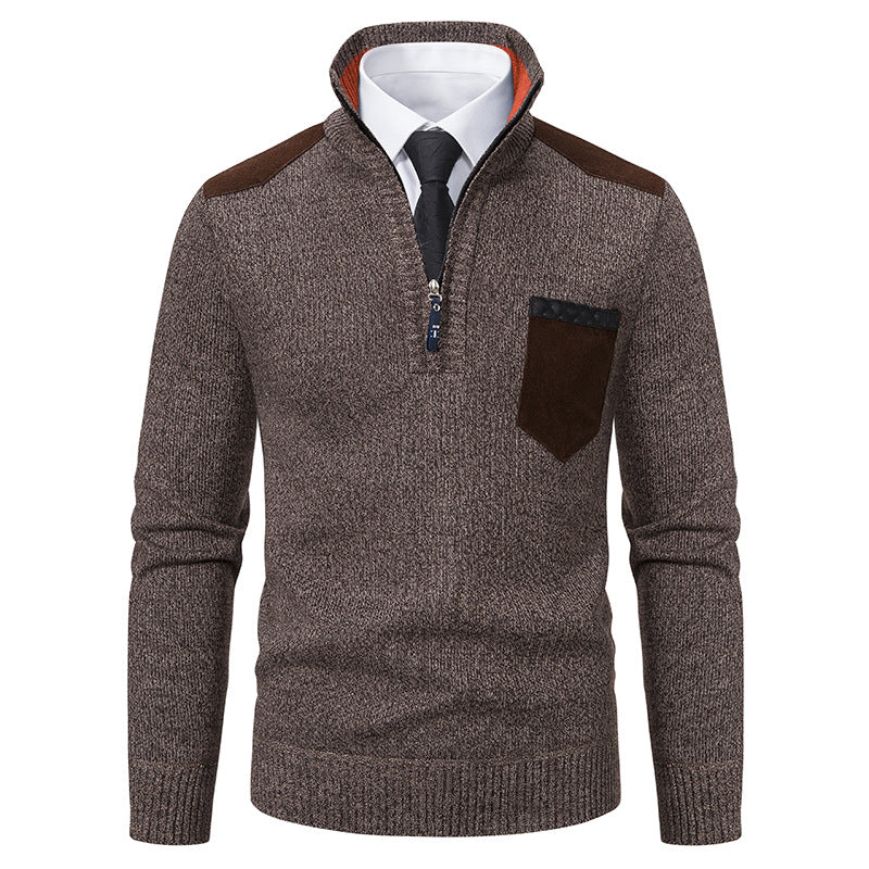 Men's Half-Zip Polo Sweater - Thick Stand Collar Pullover for Autumn Winter