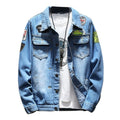 Men's Large Size Denim Jacket - Solid Blue Long Sleeve