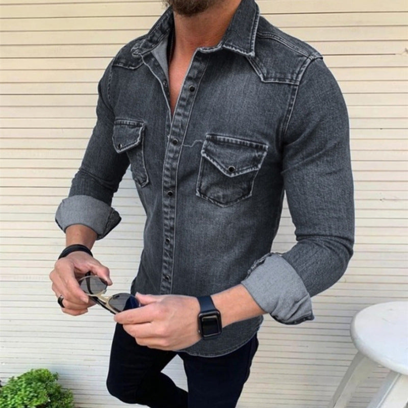Men's Slim-Fit Denim Jacket - Cotton Mid-Length Casual Jacket