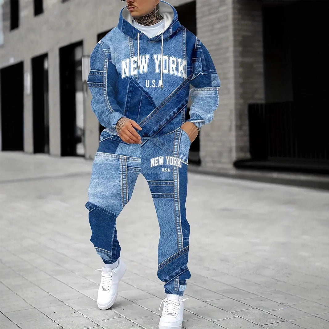 Men's 3D Print Hoodie & Pants Set - Casual Tracksuit