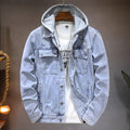 Men's Detachable Hooded Denim Jacket - Light Blue Cotton Jacket
