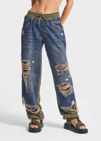 Women's Patchwork Jeans - Street Style Stitching Denim Pants
