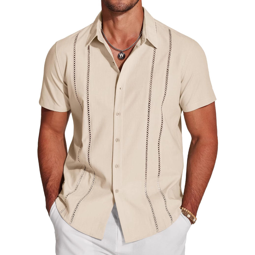 Men's Hawaiian Linen Shirt - Short Sleeve Vacation Style