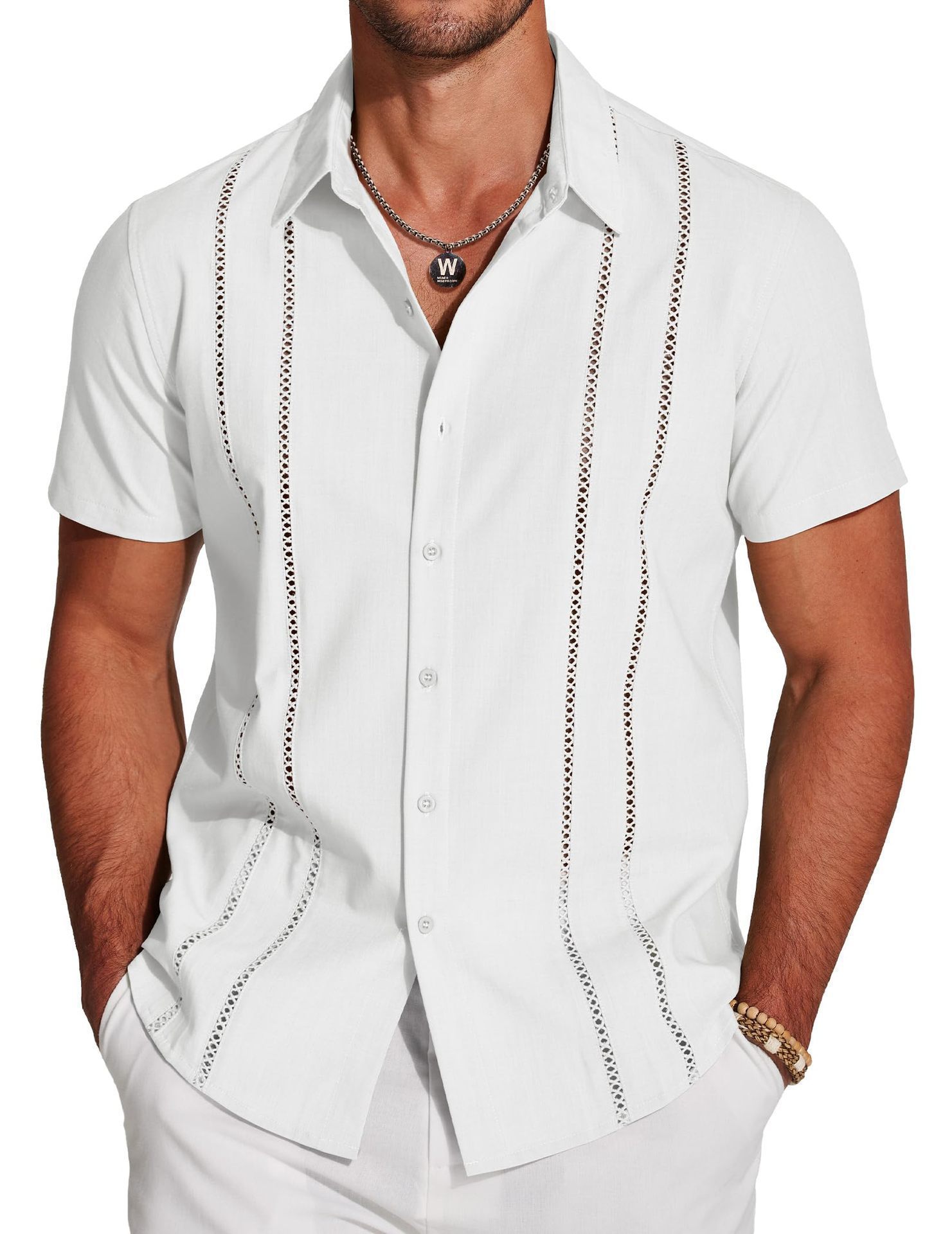 Men's Hawaiian Linen Shirt - Short Sleeve Vacation Style